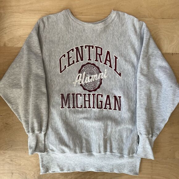 Vintage Central Michigan Sweatshirt XL Gray 90s Champion Reverse Weave Pullover - Picture 2 of 10